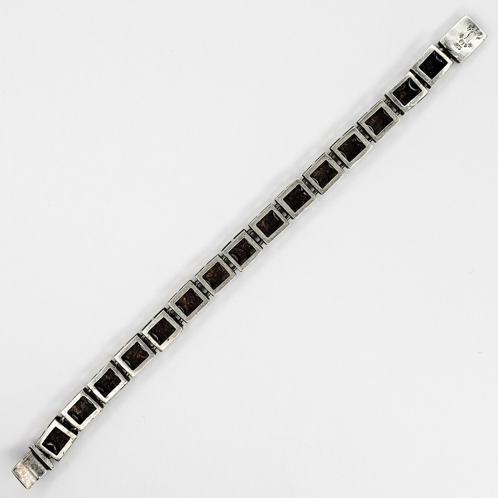 Vintage Sterling Silver 925 Weiss Link Bracelet Black Lucite Squares - Picture 2 of 11